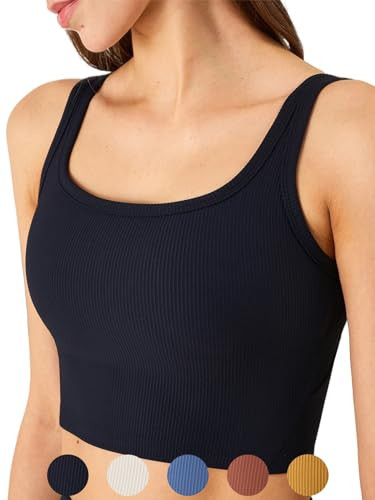 Chilylori Women's Seamless Sports Bra Workout Crop Top Ribbed Padded Longline Wirefree Medium Support Tank Tops Fitness Bras Top Workout Tops for Women Sports Bra Black L | Amazon (US)