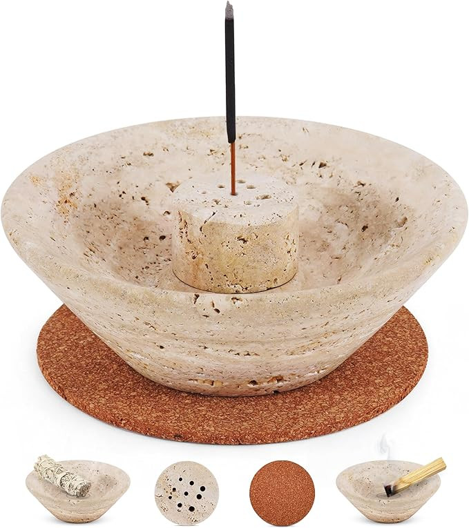 Marble Incense Holder 5.5 Inch Travertine Incense Burner for Sage, Palo Santo Sticks & Cones - As... | Amazon (US)
