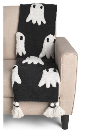 Hand Woven Ghost Tufted Throw With Tassels | TJ Maxx