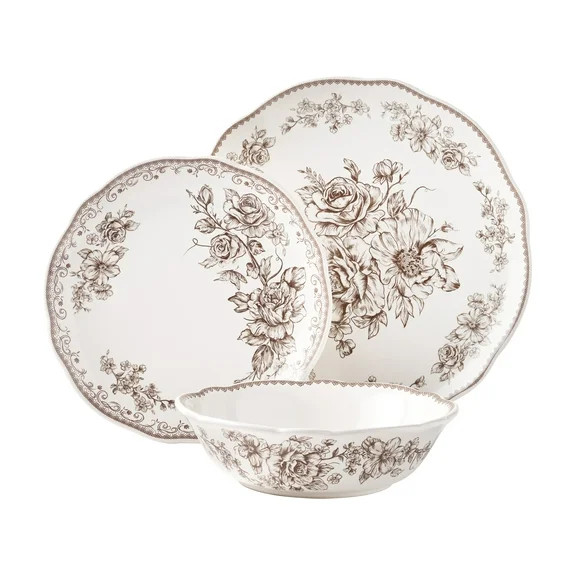 The Pioneer Woman Agatha 12-Piece Stoneware Dinnerware Set, Brown | Walmart (US)