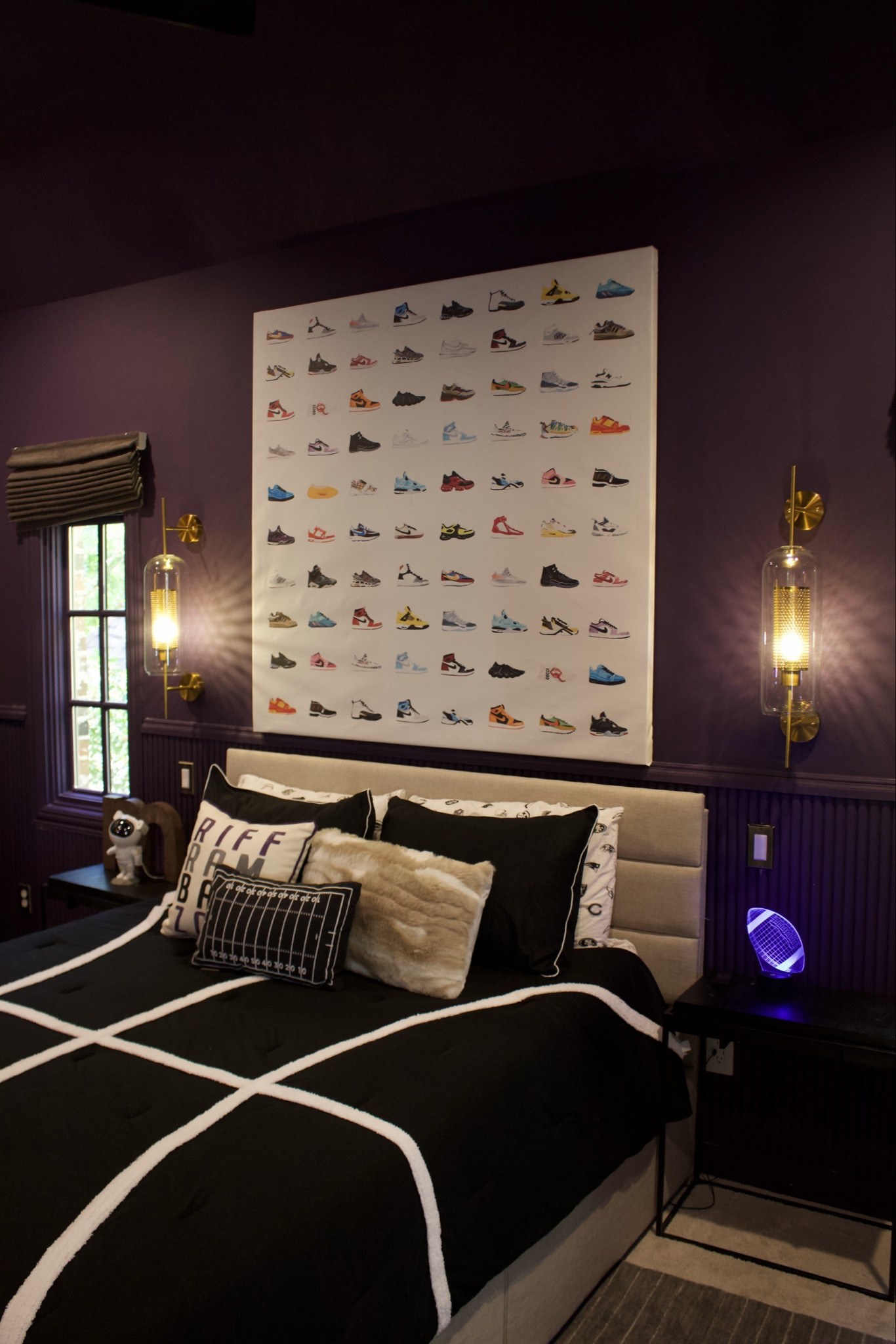 Teen boy bedroom but make it elevated. Moody walls, modern lighting, and this sneaker wall art make the perfect mix of cool and put together.

#LTKHome #LTKKids #LTKSeasonal