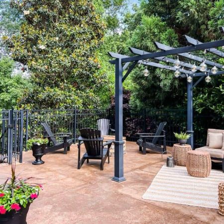 Give your backyard patio a new look for summer with a few simple updates. Add a conversation area with Adirondack chairs. Additional seating, a rug, and accent table are the perfect spot to entertain. Planters with beautiful flowers, and a pergola with string lights add the finishing touches. 

#LTKSeasonal #LTKhome #LTKstyletip