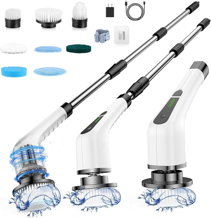 Cordless Electric Spin Scrubber,Cleaning Brush Scrubber for Home, 400RPM/Mins-8 Replaceable Brush... | Amazon (US)