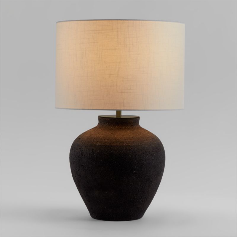 Corfu Black Table Lamp with Linen Drum Shade Bedroom Lighting + Reviews | Crate & Barrel | Crate & Barrel