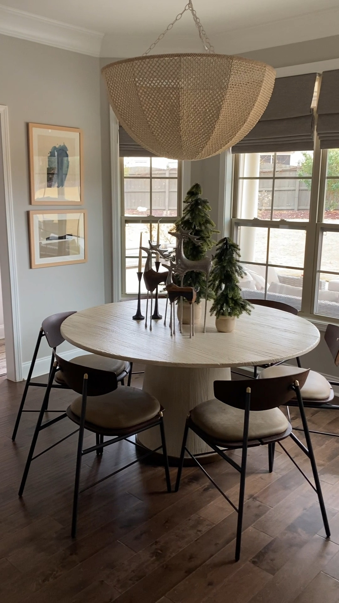 Round dining table, modern dining chairs, beaded lighting, moody kitchen, kitchen table, neutral Christmas 

#LTKhome #LTKHoliday