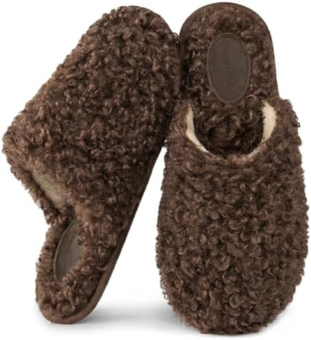 Snug Leaves Women's Scuff Slippers Furry Cute Curly Faux Wool Slip-on Indoor Memory Foam House Sh... | Amazon (US)