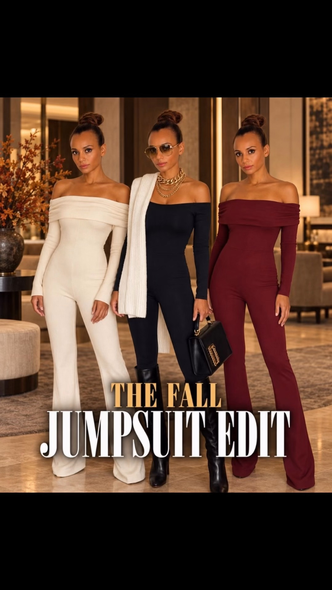 The perfect off-the-shoulder jumpsuit for fall 🤍🖤🍷 This flattering long-sleeve jumpsuit comes in ivory, black, and burgundy and creates an effortless one-piece outfit. Style it with tall boots and statement jewelry for a fall date-night outfit, dinner look, girls’ night, or holiday-party outfit.

#OffShoulderJumpsuit #FallJumpsuit #FallDateNightOutfit #HolidayPartyOutfit #FallFashion #JumpsuitStyle #LTKStyle #LTKFashion

#LTKootd #LTKSeasonal