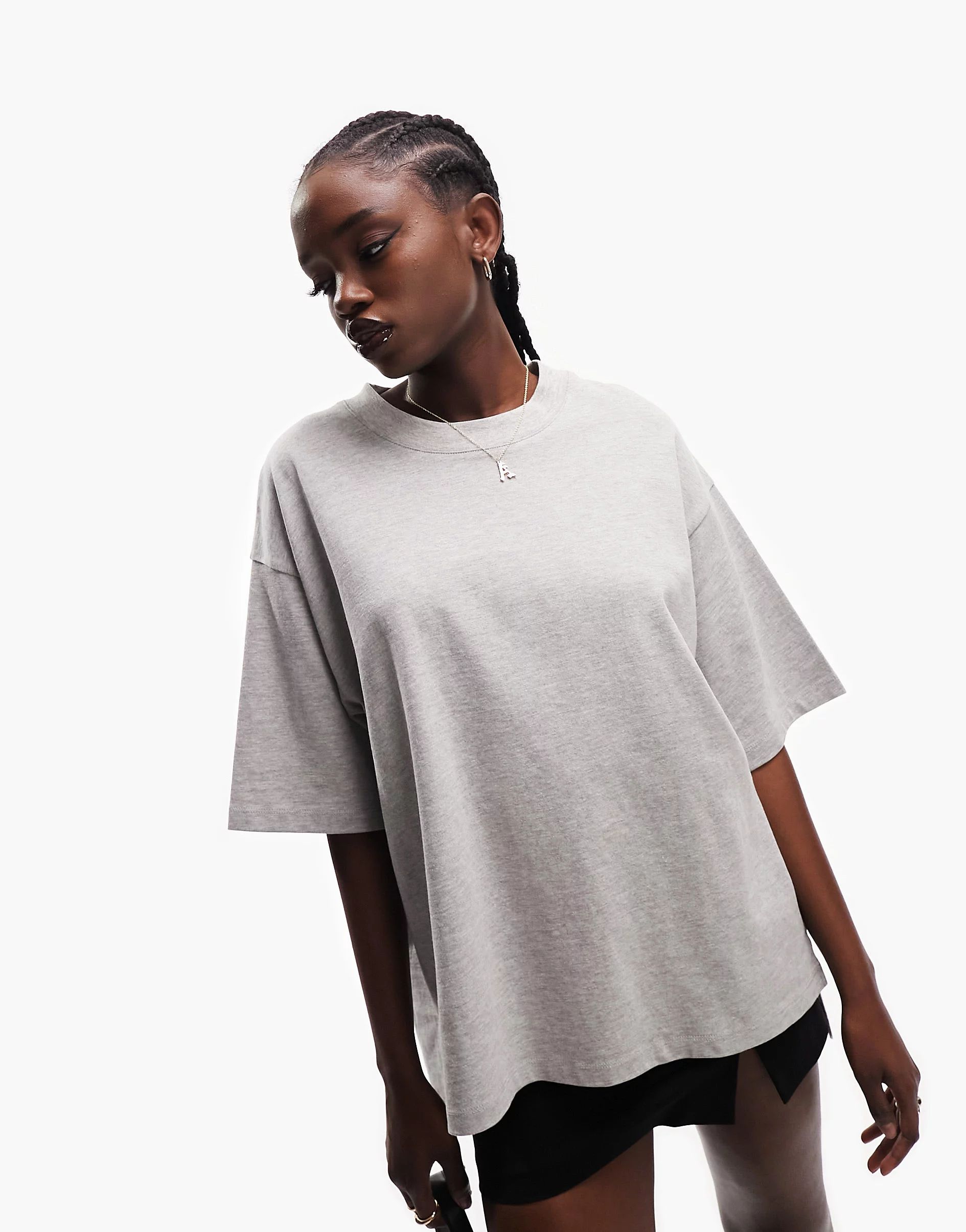 ASOS DESIGN oversized heavyweight T-shirt with side splits in gray heather | ASOS (Global)