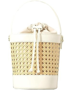 Rattan Bag for Women Straw Tote Bucket Bag PU Leather Summer Beach Bag Holiday Purses | Amazon (US)