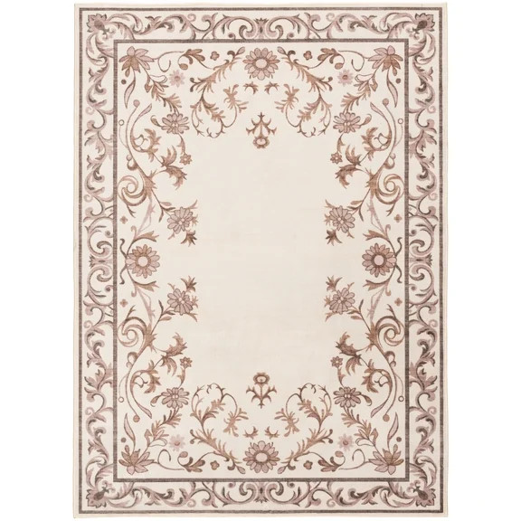 Mainstays Tan Floral Faux Fur Indoor Area Rug, 4'x5'6" | Walmart (US)