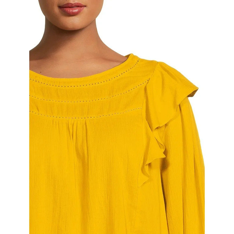 Terra & Sky Women's Plus Size Ladder Trim Ruffle Blouse | Walmart (US)