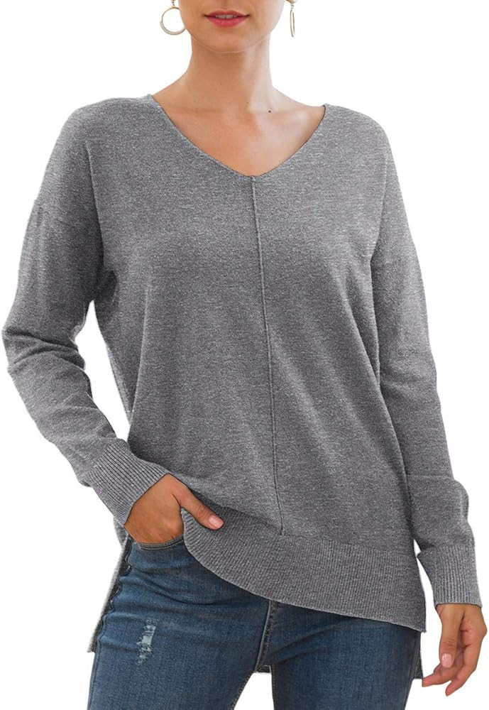 Jouica Women's Casual Lightweight V Neck Batwing Sleeve Knit Top Loose Pullover Sweater | Amazon (US)