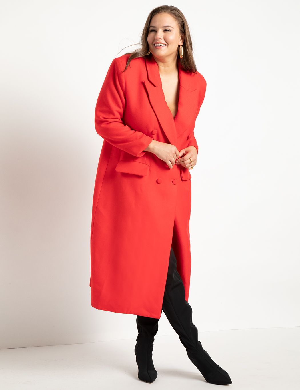 Strong Shoulder Coat With Cinched Waist | Women's Plus Size Coats + Jackets | ELOQUII | Eloquii