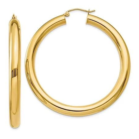 14K Yellow Gold Earring Hoop Women'S 50 mm Polished 5Mm Tube Earrings | Walmart (US)