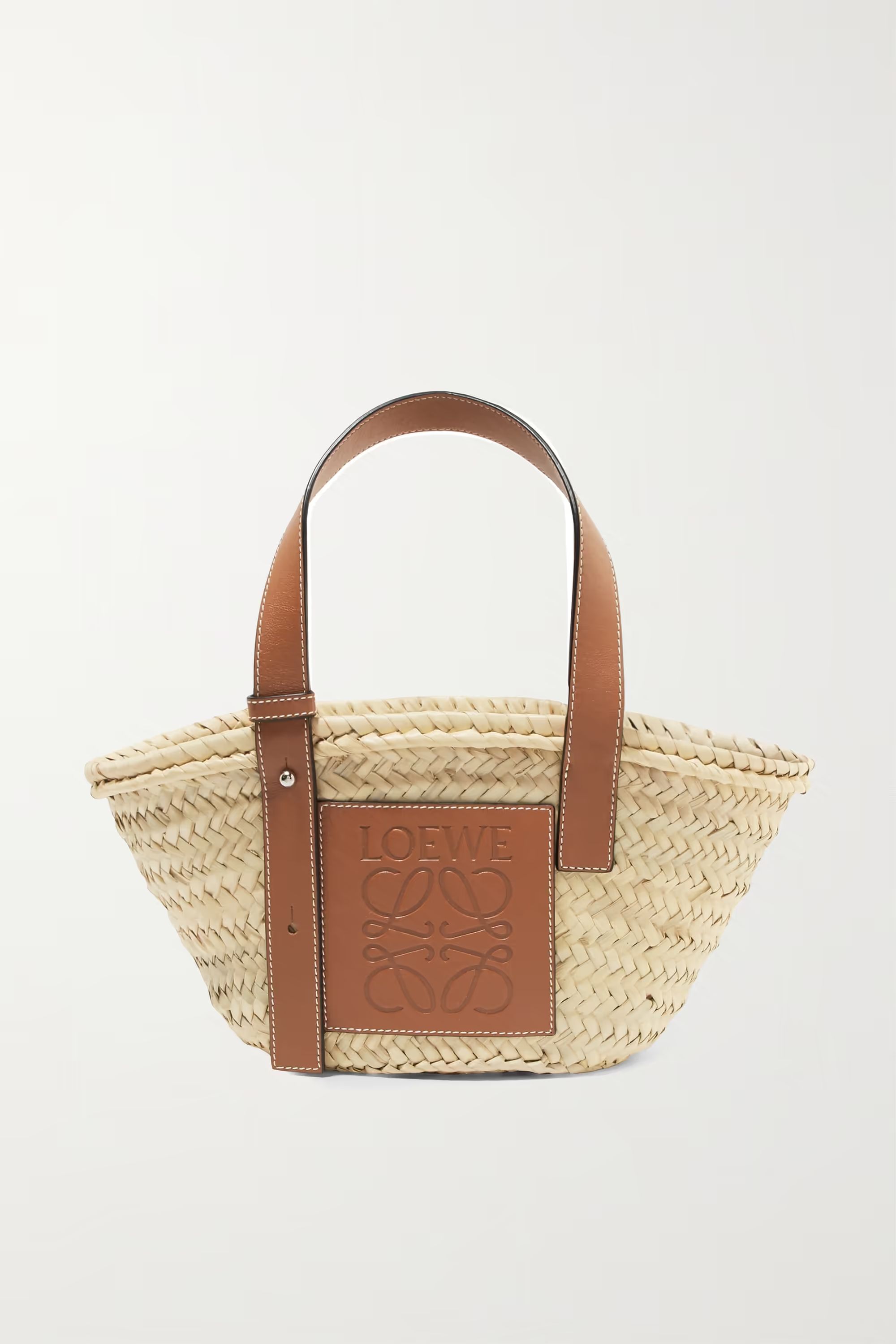 Small leather-trimmed woven raffia tote | NET-A-PORTER (US)