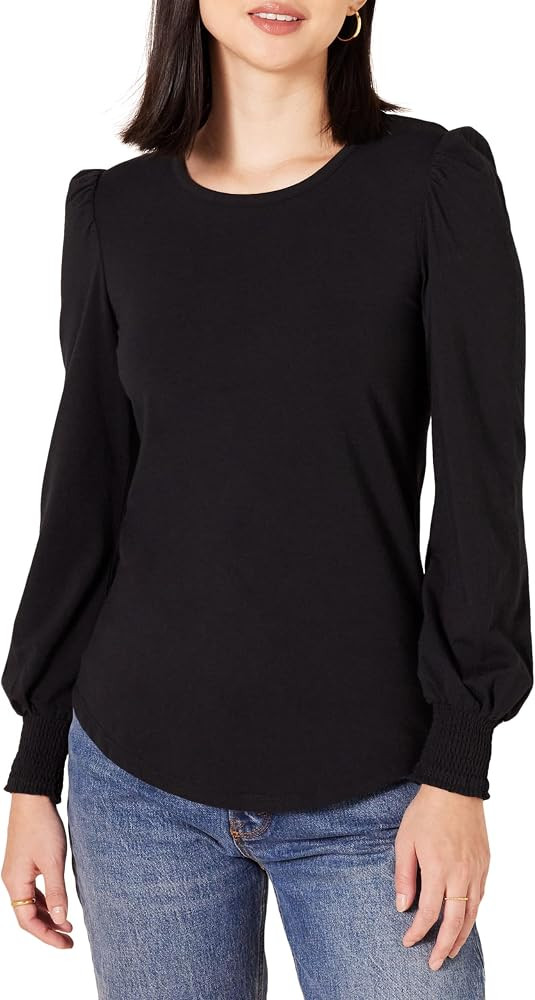 Amazon Essentials Women's Long-Sleeve Crewneck Smocked Cuff T-Shirt | Amazon (US)