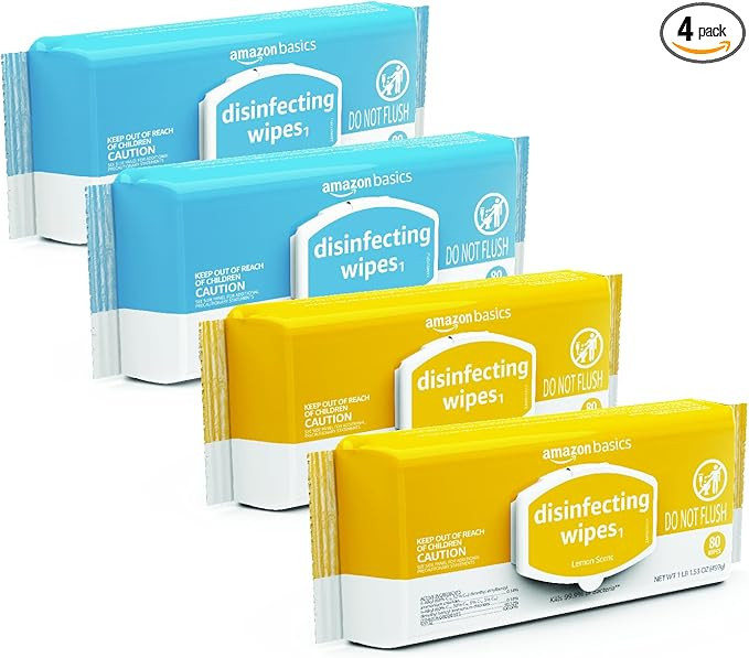 Amazon Basics Disinfecting Wipes, Lemon & Fresh Air Scent, Multi-Surface, Sanitizes/Cleans/Disinf... | Amazon (US)
