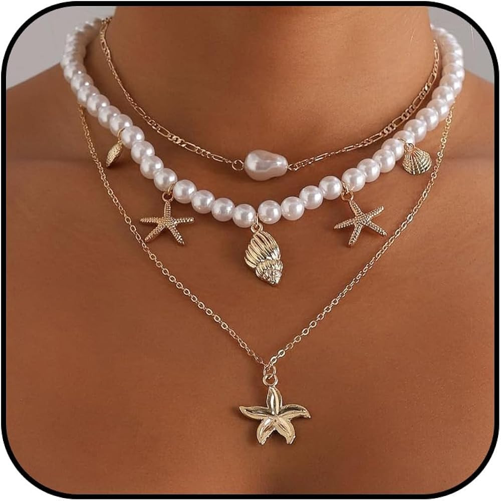 Frodete Starfish Necklace for Women Gold Shell Conch Starfish Necklaces Summer Beach Jewelry Outf... | Amazon (US)