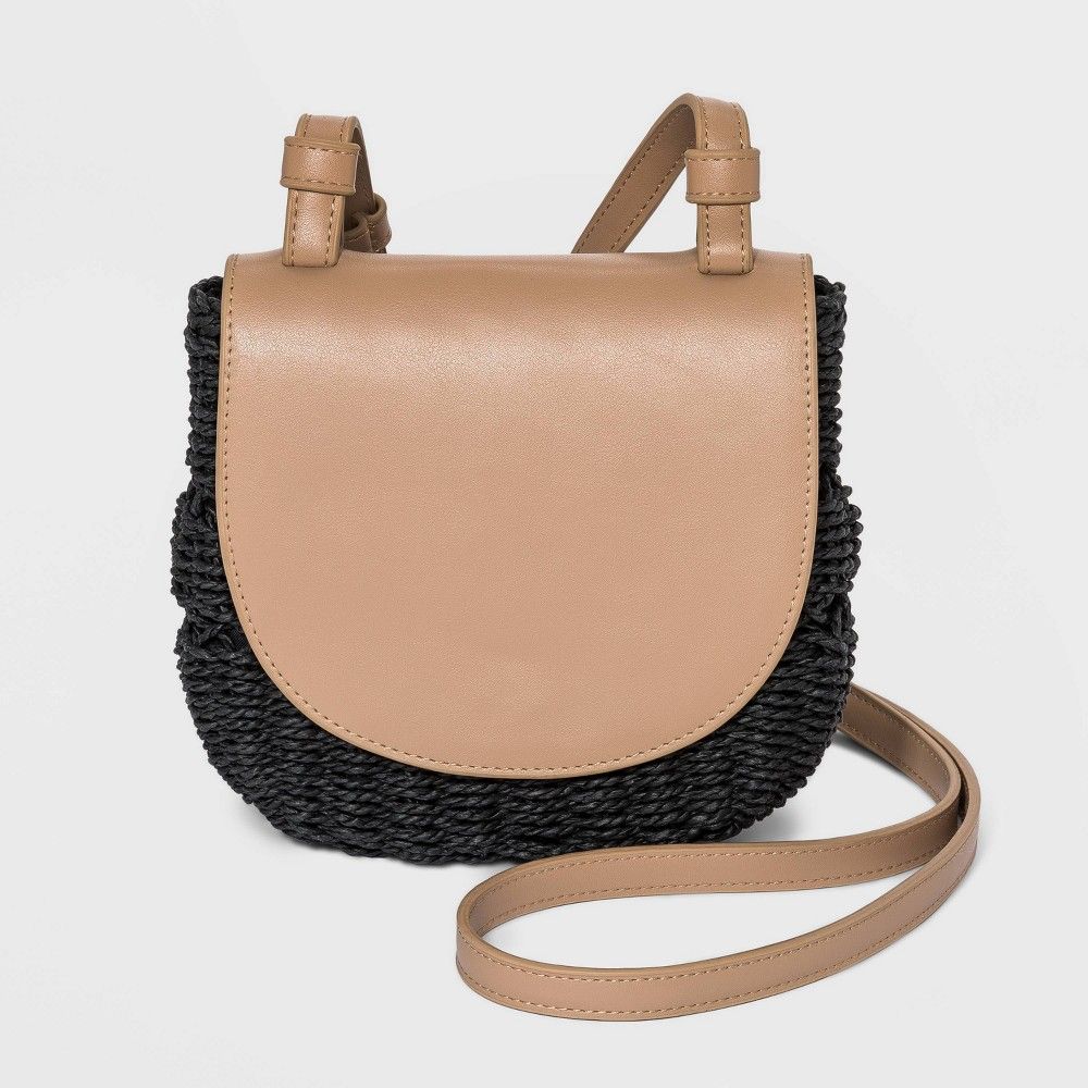 Magnetic Flap Closure Straw Crossbody Bag - A New Day Black | Target