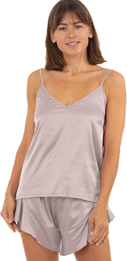 Belle's Design Women's Sexy Plain Satin Silk Cami Shorts set 2 Piece Pajama Bridal Lingerie Sleep... | Amazon (US)