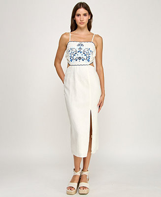 Juniors' Sleeveless Embroidered Scallop Bust Midi | Macy's