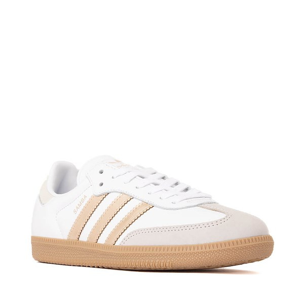 Womens adidas Samba OG Athletic Shoe - White / Wonder Gold Metallic / Grey One | Journeys