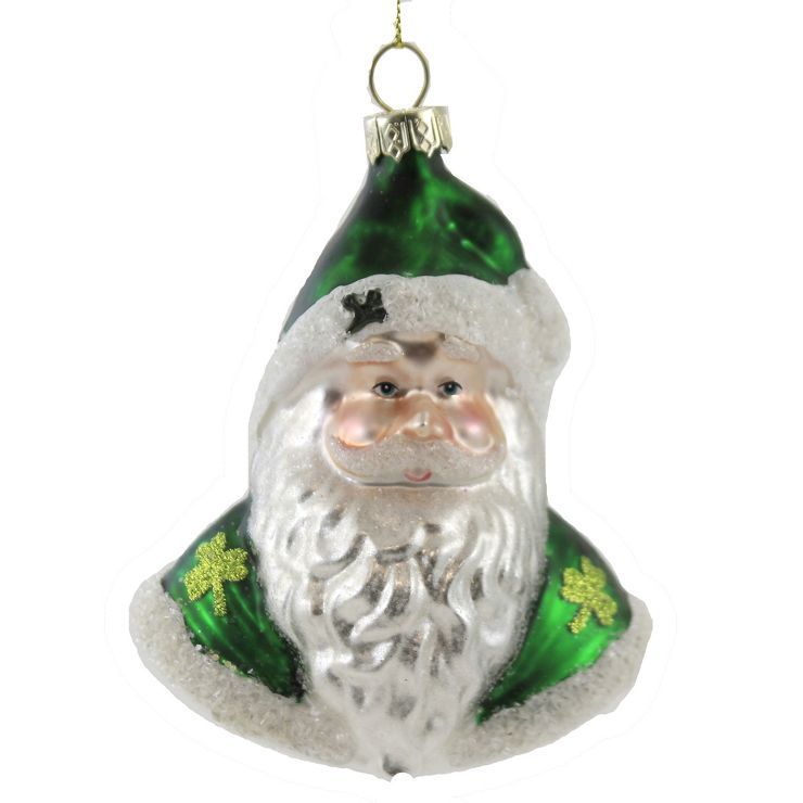 Holiday Ornament 4.5" Irish Santa Head Glass Ornament Christmas Claus Shamrock  -  Tree Ornaments | Target