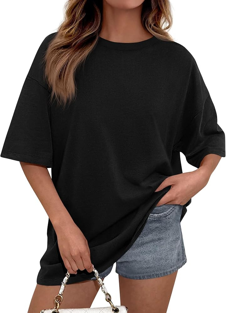 PRETTYGARDEN Womens 2026 Spring Going Out Tops Casual Short Sleeve Crewneck Loose Fit Basic Overs... | Amazon (US)