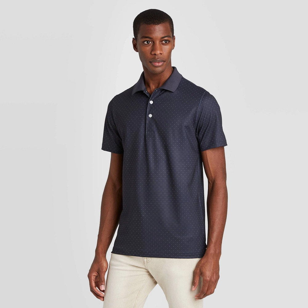 Men's Polka Dot Standard Fit Short Sleeve Polo T-Shirt - Goodfellow & Co Blue 2XL | Target