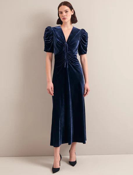 Ophelia Bias Cut Velvet Maxi Dress - Navy | Cefinn