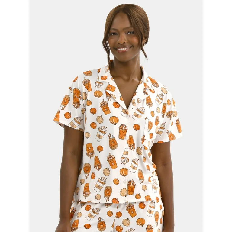 Halloween Women’s Printed Notched Top and Shorts Pajama Set from Way to Celebrate, 2-Piece, Siz... | Walmart (US)