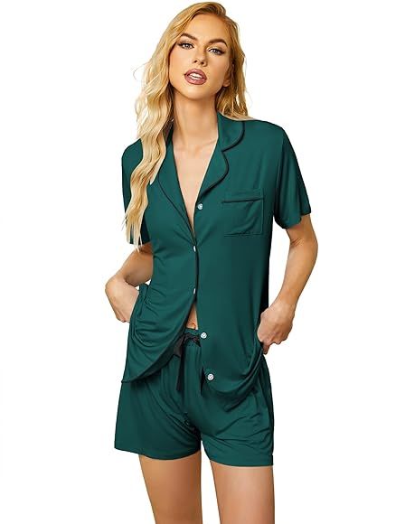 Ekouaer Pajamas Women Short Sleeve Sleepwear Button Down Loungewear Soft Summer Pjs Shorts Set | Amazon (US)