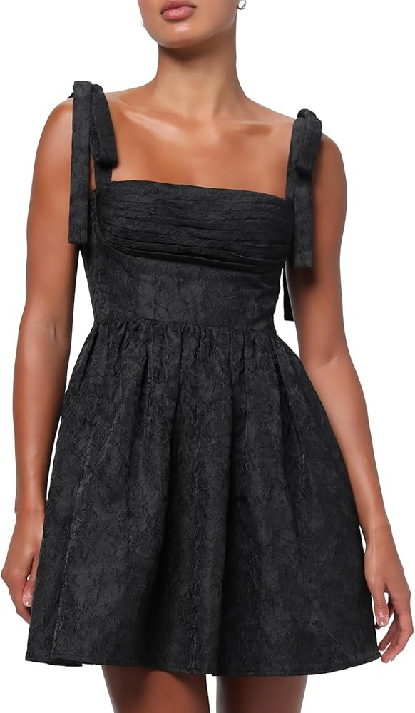 Lulus Sydney Tie Shoulder Mini Dress Floral Jacquard Sleeveless A-Line Holiday Cocktail Dress | Amazon (US)