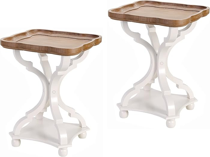 COZAYH Set of 2 Rustic Farmhouse Cottagecore Accent End Table, Natural Tray Top Side Table Nights... | Amazon (US)