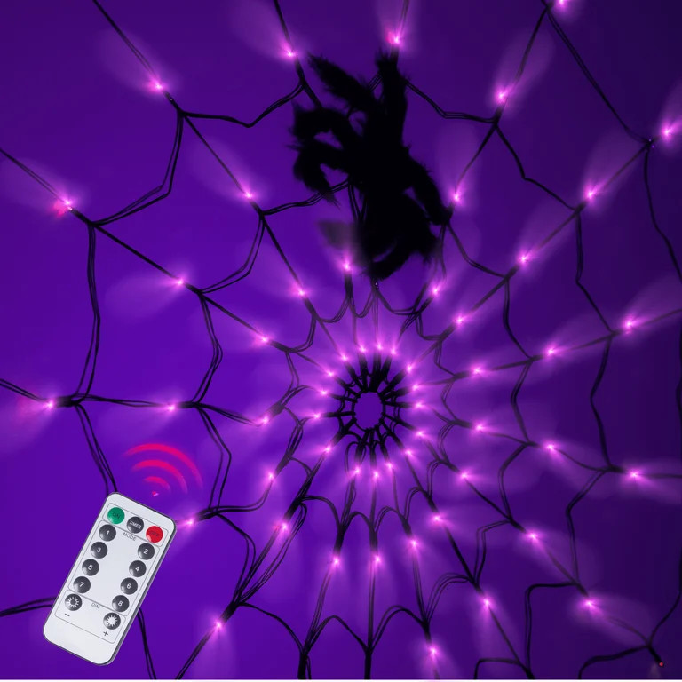 Halloween Decorations Spider Web Lights,4FT Diameter 70 LED with Black Spider, Waterproof Net Lig... | Walmart (US)