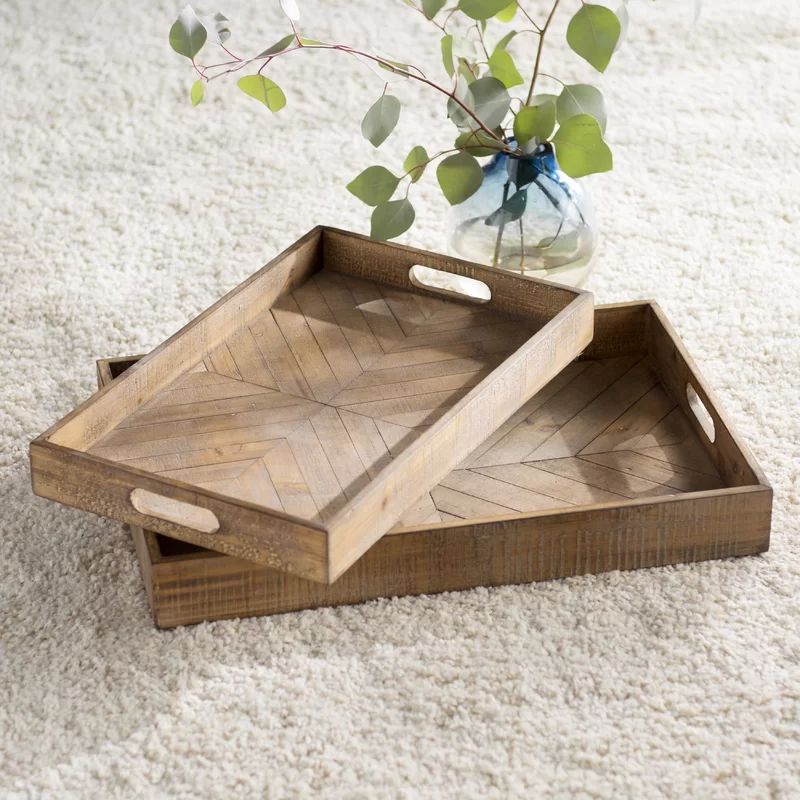 Dundalk Geometric Wood Accent 2 Piece Serving Tray Set | Wayfair North America