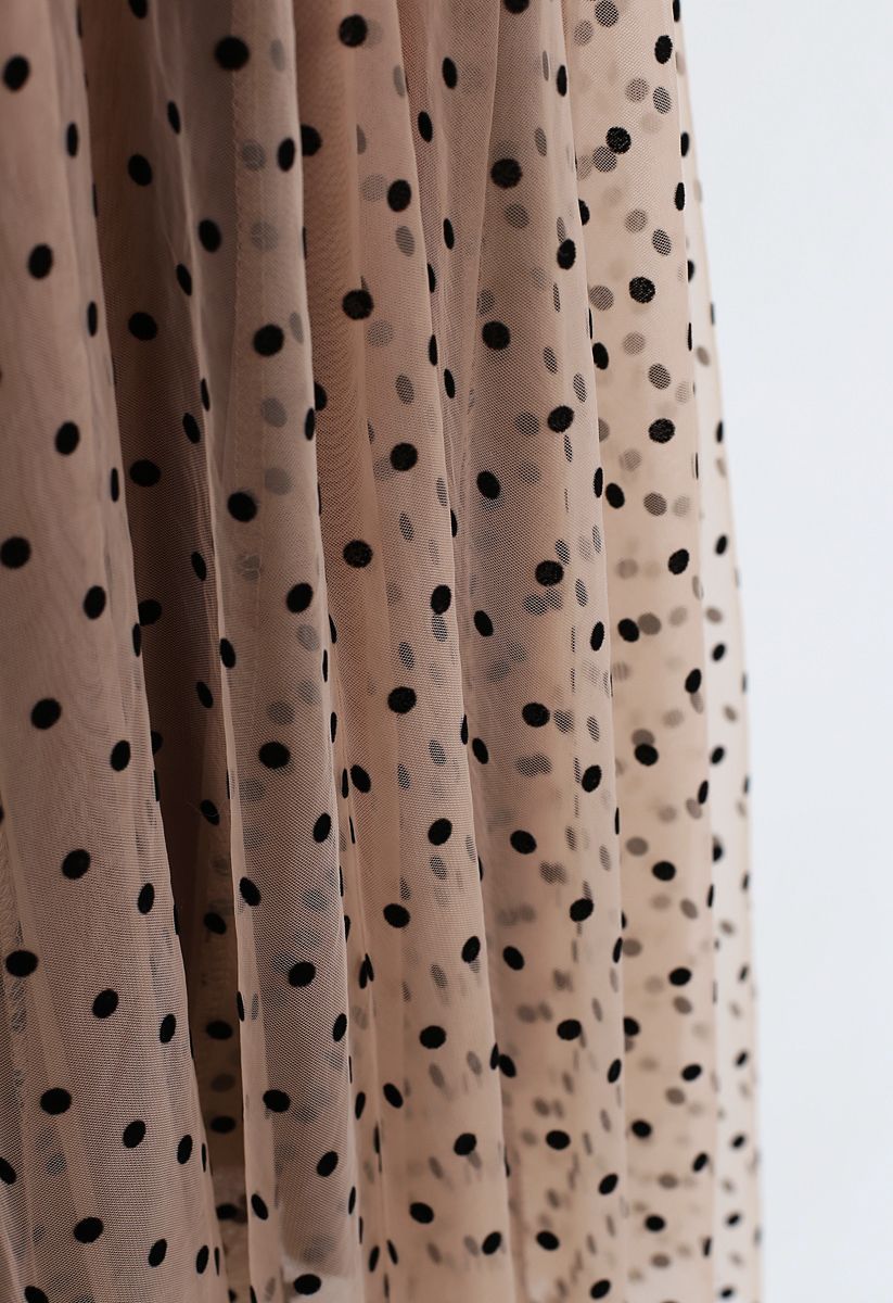 Full Polka Dots Double-Layered Mesh Tulle Skirt in Caramel | Chicwish
