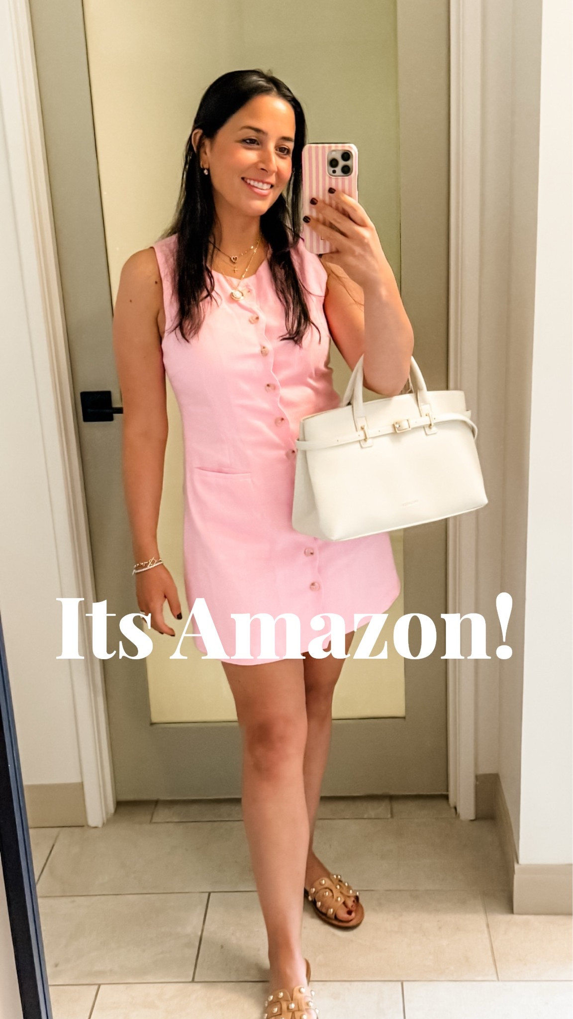 Pink line shift dress with scalloped front! True to size. wearing a Large

#LTKgrwm #LTKSeasonal #LTKOver40