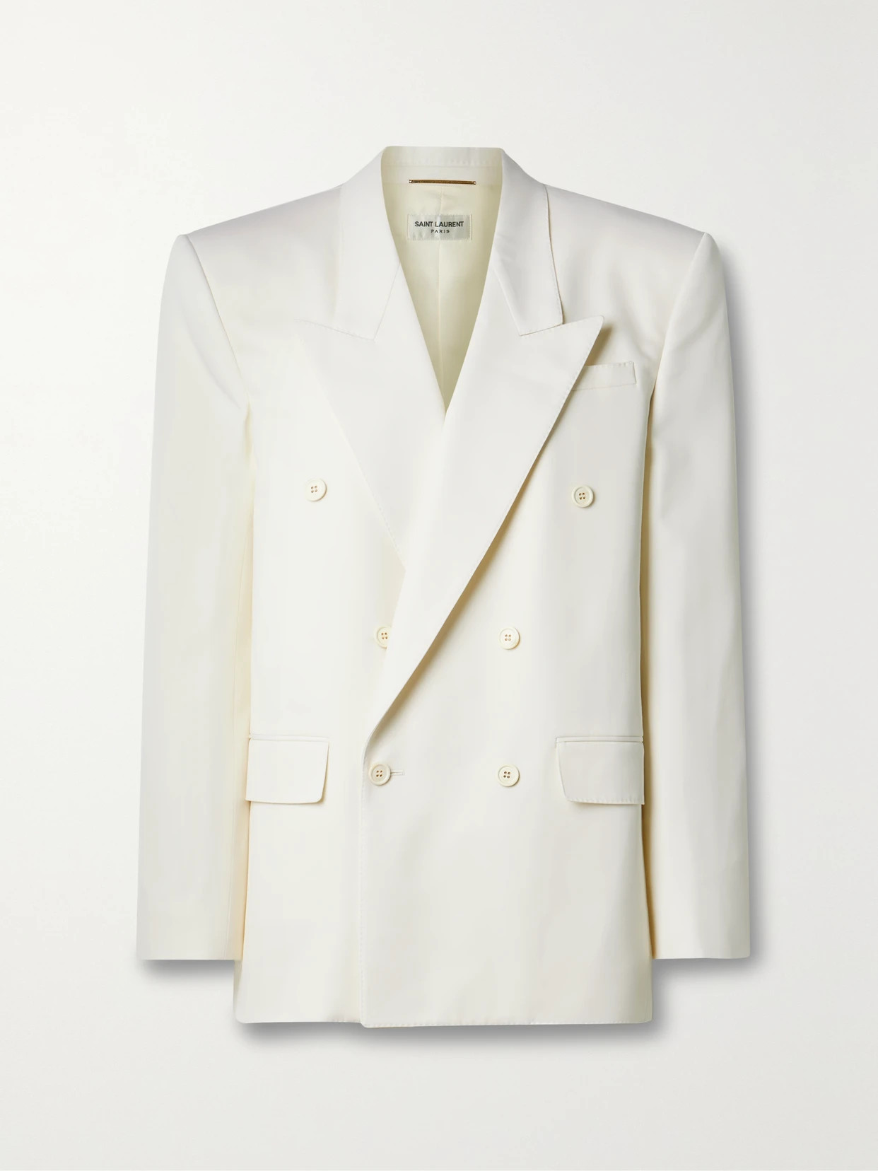 SAINT LAURENT - Double-breasted Wool Blazer - Ivory | NET-A-PORTER (US)