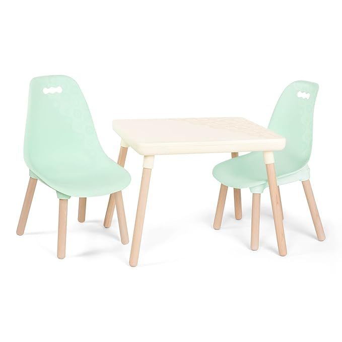B toys – Kids Furniture Set – 1 Craft Table & 2 Kids Chairs with Natural Wooden Legs (Ivory a... | Amazon (US)