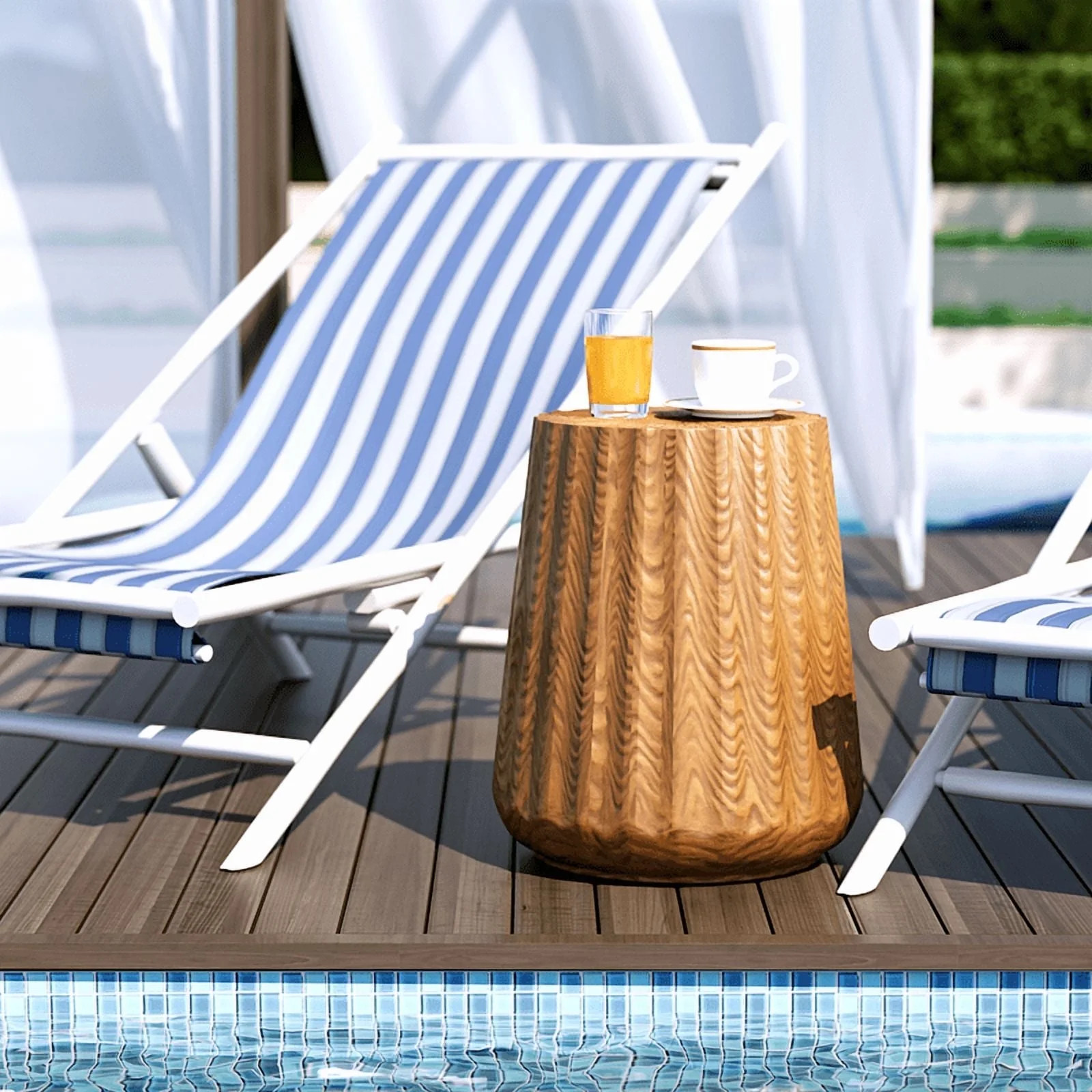 MOALCOFER Small Concrete Outdoor Side Table with Faux Wood Grain,Round Patio End Table | Walmart (US)