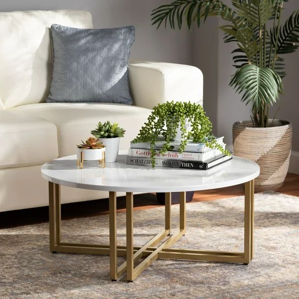 Baxton Studio Maeve Modern and Contemporary Gold Finished Metal Coffee Table With Faux Marble Tab... | Walmart (US)