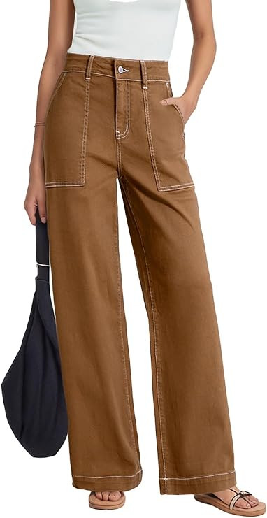 Dokotoo Women's Pants High Waisted Jeans Stretch Loose Fit Colorblock Denim Pants with Pocket | Amazon (US)