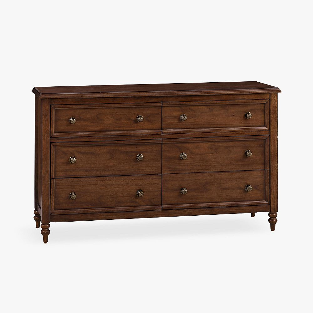 Chris Loves Julia Turned Wood 6-Drawer Dresser, Heritage Walnut, White Glove | Pottery Barn Teen