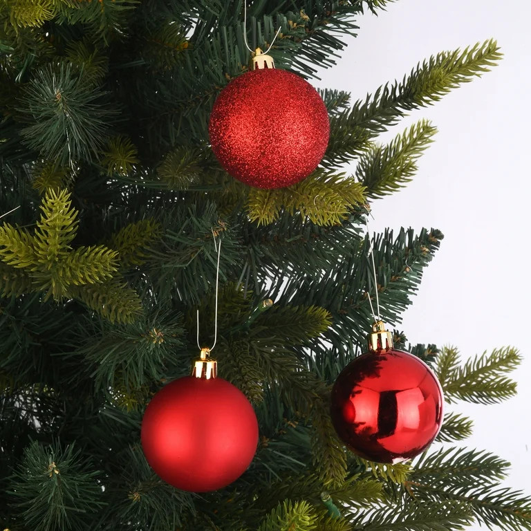 24-Count Red Shatterproof Multi-Textured Christmas Ornaments, 2.36 in, by Holiday Time | Walmart (US)