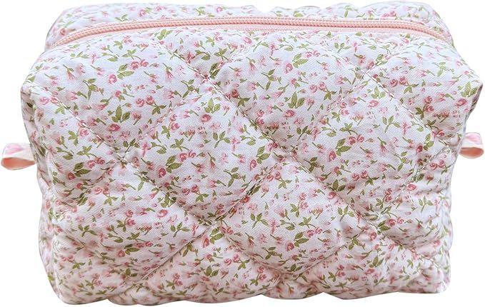 ZUNUONUO Cotton Quilted Makeup Bag Coquette Accessories Make up Bag Organizer Cute Floral Cosmeti... | Amazon (US)