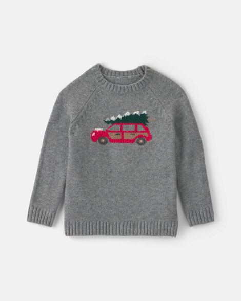 Toddler Boy Christmas Car Sweater - Grey | Carter's | Carter's Inc