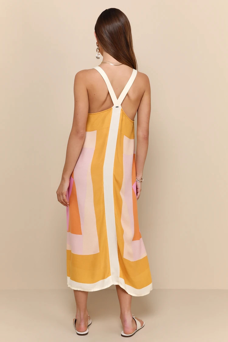 Miranda White Multi Geometric Print Midi Dress | Lulus