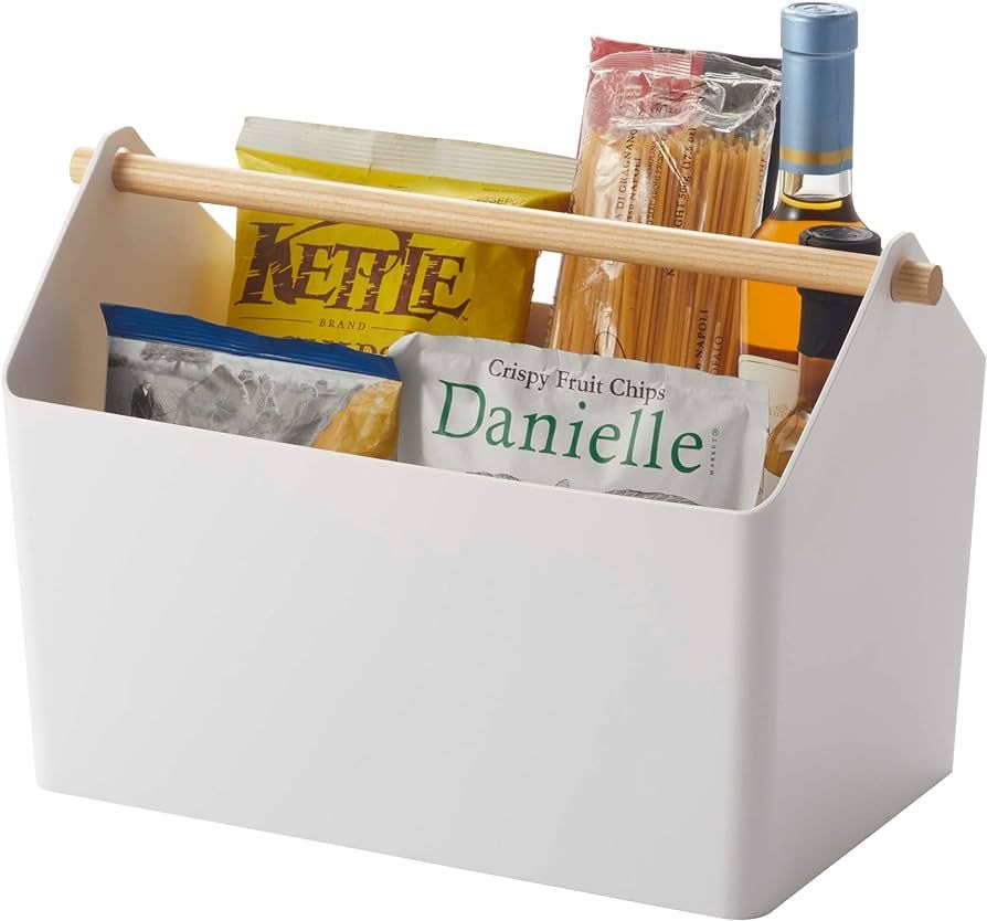 YAMAZAKI Home Storage Organizer/Cleaning Caddy/Storage Basket With Handle, Plastic + Wood, Handle... | Amazon (US)