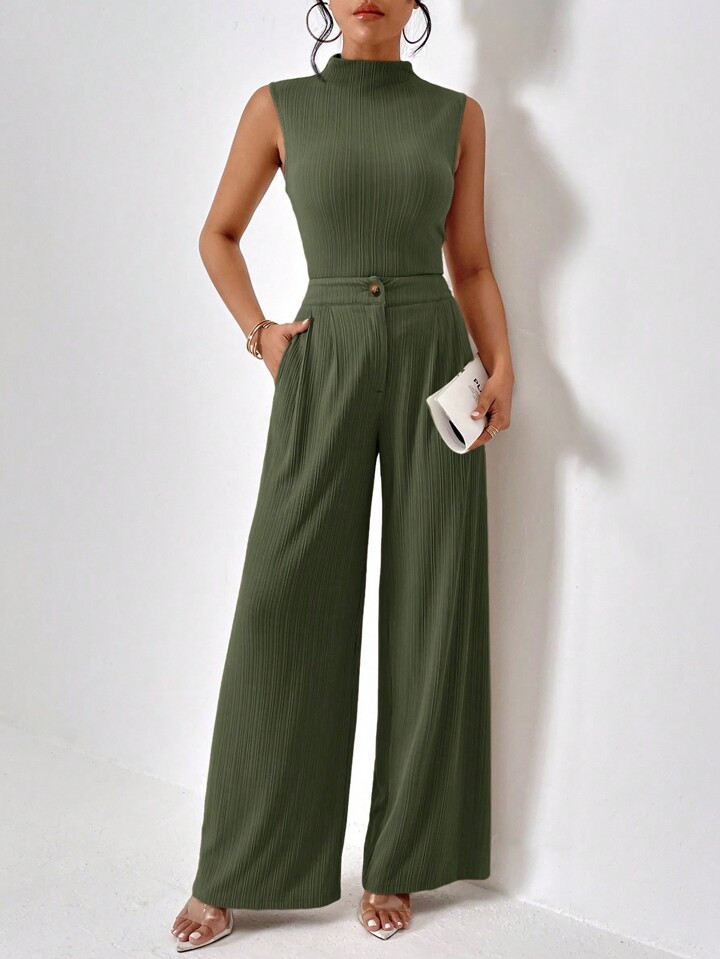 Firerie Mock Neck Tank Top & Wide Leg Pants | SHEIN